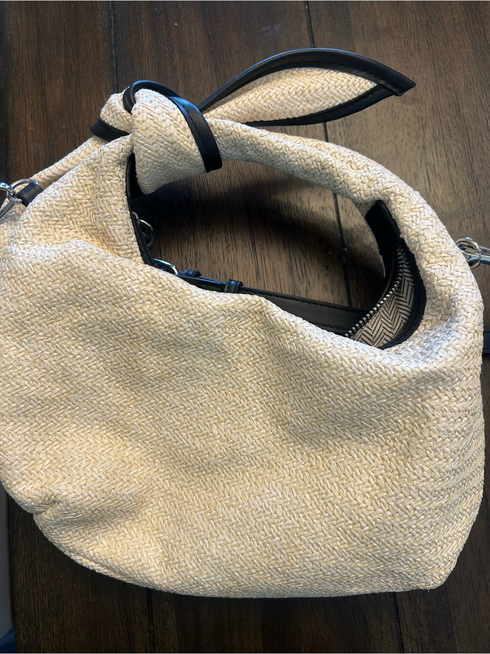 Urban Expressions Cream Woven Crossbody Bag with Black Trim